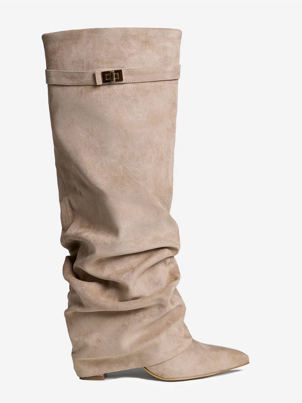 Women's Beige Slouch Knee-High Suede Boots